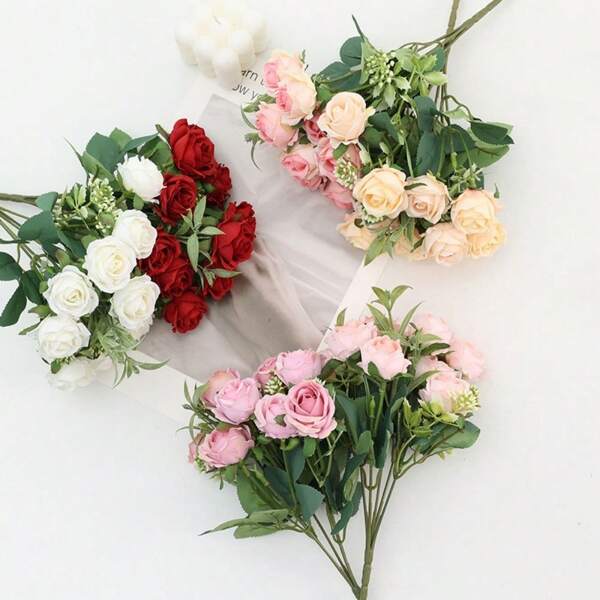 1pc Silk Artificial Rose Bouquet - 10 Stems Of Vivid Color Faux Roses, Indoor Home Decor Flowers, Suitable For Bridal Bouquet, Valentine's Day, Mother's Day Romantic Gift, Photography Prop