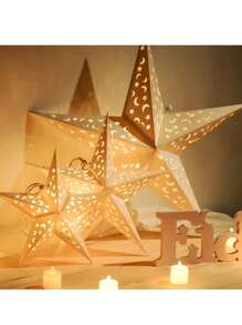 Linterna de papel con forma de estrella y luna LED, luz decorativa hueca 3D, decoración para el hogar en bodas/Navidad/fiestas de cumpleaños