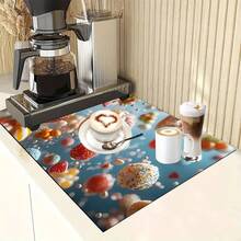 1pc Summer Cooling Pattern Dish Drying Mat - Diatomite Printed Draining Mat, Kitchen Counter Mat, Kitchen Utensils Mat - Dish Drying Mat, Soft Diatomite Suitable For Kitchen Countertop, Applicable To Coffee Machines, Espresso Machines, Etc. - ZWWLSD128 - View 5