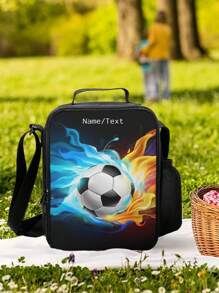 定制文字和彩色足球图案午餐袋，酷炫运动，户外方便，保持食物温暖，定制礼物创意，适合野餐、度假、健身、母亲节、父亲节等场合 - 足球彩色 - 查看 3