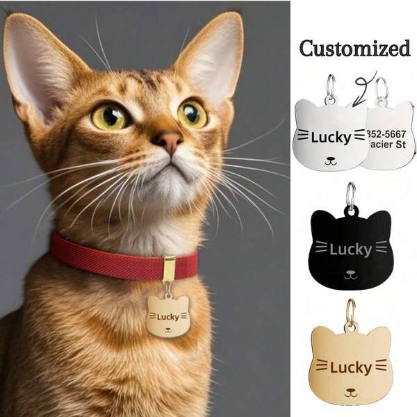 Customizable Pet Cat Face Pendant With Name And Phone Number, Prevent Pet Loss, Dog Pendant, Personalized Cute Cat Pendant, Suitable For Cat And Dog Anti-Lost