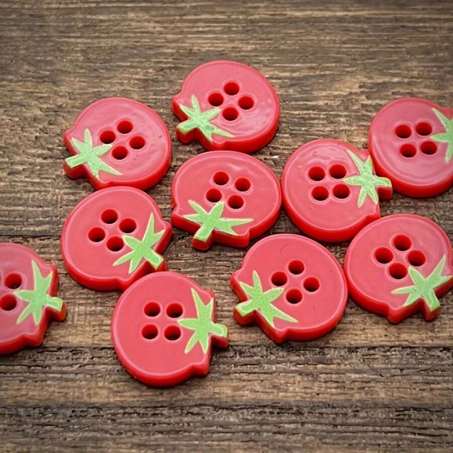 10-Pack 13mm Cute Tomato Design 4-Hole Buttons, Red Resin Craft Buttons For DIY Fashion Apparel And Decorations - Multicolor - View 1