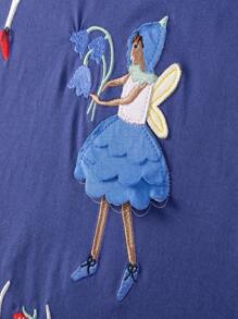 可爱女孩时尚短袖连衣裙，带有仙女图案，迷人可爱，春夏 - 藏蓝色 - 查看 6