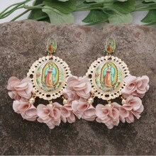 1pair Bohemian Floral Drop Earrings For Women Long Religious Flower Dangle Earrings, Festival Party Jewelry, Vacation Style Accessories