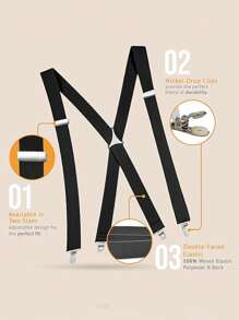 1 Pc X-Type Suspenders With Elastic Back Support, Suitable For Formal And Casual Wear - Black - View 4