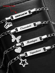 1pc Personalized Baby Boy/Girl Name Bracelet, 18K Gold Plated Stainless Steel ID Tag Bangle, Customized Baby Gift, Suitable For Baby Shower, Mommy & Me Events, Family Love Theme Party, Valentine's DIY, Pregnancy Gift - Gold - View 9