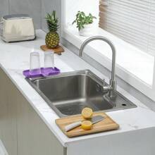 Silicone Bathroom Soap Dishes With Drain Spout-Bathroom And Kitchen Sink Organizer,Sponge Holder,Dish Soap Tray,Perfect For Dispenser,Scrubber,Bottle,Cup On Sink Or Counter-Coffee 4.9"*3.2" - 紫色 - 查看 6