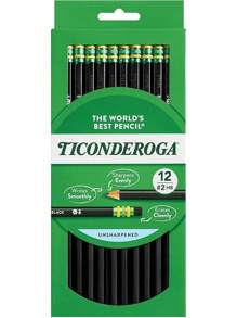 Wood-Cased Pencils, Unsharpened,  2 HB Soft, Black, 12 Count