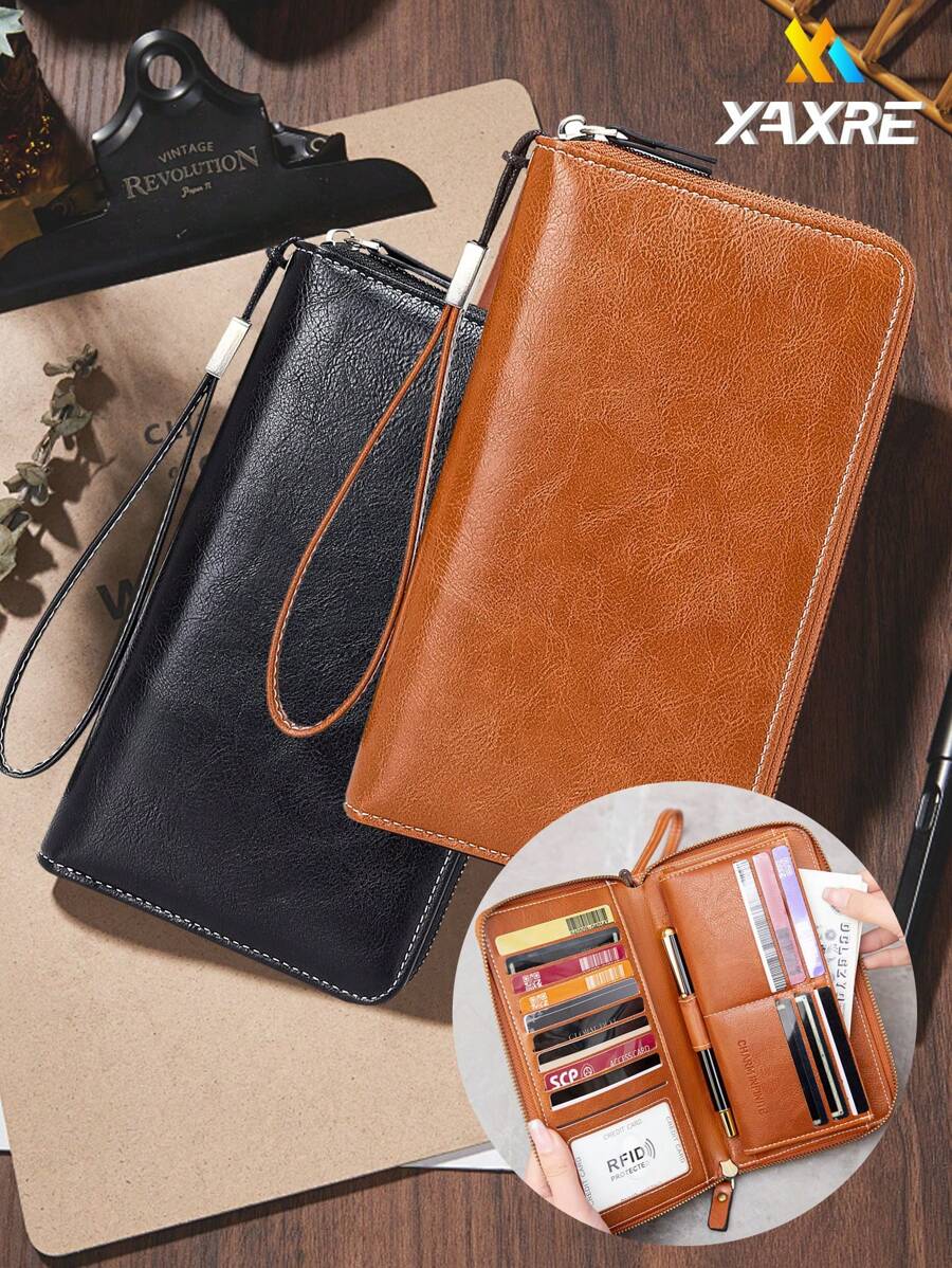 XAXRE 男士 RFID 钱包 PU 皮革信用卡夹 拉链钱包 漂亮柔软腕带钱包 手拿包旅行钱包 适合青少年夏季休闲户外运动或度假旅行或毕业礼物或生日礼服配饰 - 均碼 - 查看 1