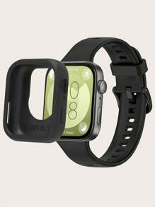 Set de 2 piezas: Correa de reloj de silicona desmontable de unicolor + Funda protectora de silicona de marco completo compatible con Huawei Watch Fit 3 - Reloj Fit 3 - Ver 17