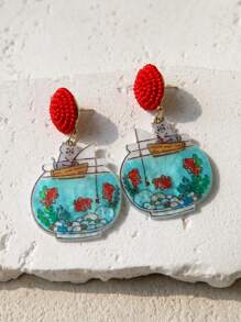 Pink Snail 手工制作的种子珠耳钉、创意个性耳环、卡通卡哇伊耳环、时尚珠宝、猫和鱼缸动物爱好者丙烯酸树脂吊坠耳环，适合女士女孩、夏季冬季假期海滩派对礼物，适合她和情侣、复活节礼物耳环