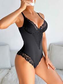 Women's Solid Color Contrast Lace Sexy Jumpsuit