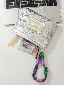 1 Piece Cute Embroidered Pattern Coin Purse For Children Silver Zippered Clutch Bag With Detachable Lanyard Fashionable Mini Wallet Ruffled Decor Makeup Bag Lovely Bow Pattern Lipstick Bag With Rope Key Chain Love-Shaped Pattern Cosmetics Bag Cute Square Purse For Daily Life, Friend Gift, Birthday Gift, Mother's Day Gift, Travel Essentials, Cruise Essentials, Dorm Essentials, Wedding Bridesmaid Gifts - Multicolor - View 19