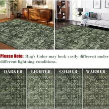 Machine Washable Living Room Carpet Vintage Printed Carpet Oriental Floral Carpet Soft Non-Linting Carpet With Non-Slip Backing For Bedroom Hallway Dining Room Office - màu xanh lá - Xem 7