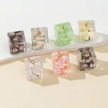 5pcs Assorted Transparent Cube Hanging Decor, DIY Bag Pendant & Keychain Creative Fashion Accessories, Random Mix