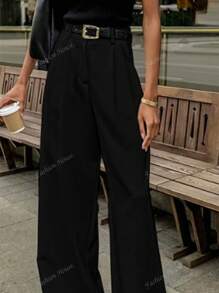 Simple Solid Color Wide Leg Suit Pants (Without Belt), Casual & Versatile