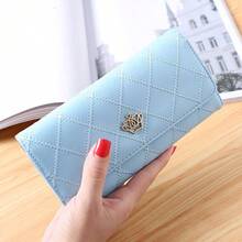Cartera de Mujer PU Larga de Tres Pliegues Estilo Coreano Clutch Hebilla Acolchada Cartera conúltiples Ranuras para Tarjetas - Rojo rosa - Ver 15