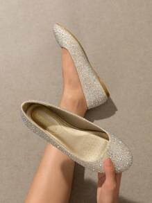 PAIRS Women's Sole Shine Rhinestone Ballerinas Shoes - Vàng - Xem 3