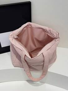 Bolso de tote acolchado de unicolor minimalista, esencial para primavera/verano. Ligero y práctico, con gran capacidad, con bolsillos, correa para el hombro, cierre con cremallera, doble correa para el hombro y un llamativo bolsillo para el brazo, adecuado para ir al trabajo, la escuela, de compras y almacenamiento. - Rosa Pálido - Ver 10