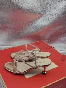 2025 Spring & Summer Fashionable Sexy Low Heel Rhinestone Decorated Roman Mid-Heel Sandals Niche Design For Ladies - Champagne - View 8