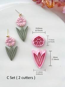 Fashion Flower Leaf Clay Earring Cutter For Polymer Clay Jewelry Making, Polymer Clay Cutters, DIY Ceramic Jewelry Mold Tools For Unique Flower Designs, Soft Pottery Crafting Accessories,Flora Polymer Clay Stud Earring Stamp Making Tool, Clay Jewelry Making Kit, Clay Earring Molds, Made By PLA, DIY Polymer Clay Printing Tools, Handmade Jewelry Pendant Crafting Kit - Pink - View 6
