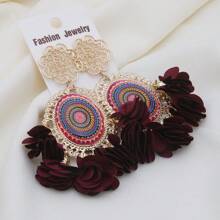 1 Pair Bohemian Romantic Floral Statement Earrings Women's Elegant Vintage Pattern Large Hoops For Holiday Fashion Jewelry
