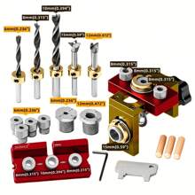 [Esenciales para trabajar la madera en 3 en 1] Kit de guía de espigas de 3 en 1: Punzón localizador ajustable de espigas de aluminio, guía de agujeros de bolsillo y herramienta de guía de taladrado de gabinetes