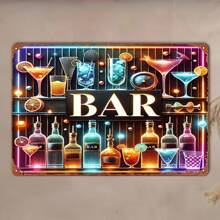 1 Peça Letreiro de Luz de Néon Vintage "Bar", Arte de Parede de Metal Esculpido em Folha de Ferro, 20 cm x 30 cm, Decoração Retrô de Bar para Casa, Adequado para Caverna Masculina, Garagem e Espaço Externo, Iluminação de Garagem | Letreiro de Luz de Néon Retrô | Obra de Arte em Folha de Ferro, Decoração de Parede com Luz de Néon, Perfeito para Decoração de Quarto