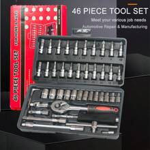 Caja de herramientas multifuncional, juego de herramientas de reparación de automóviles: Dados, destornilladores, llave de trinquete, adecuado para instalación en el hogar, reparación de electrodomésticos, mantenimiento de automóviles. Fabricado en acero de aleación de alta dureza, portátil, excelente regalo para amigos o esposo