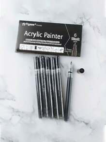 6 pièces Stylos peinture acrylique noirs, pointe fine 0,7 mm, marqueurs imperméables pour pierres, céramique, verre, canevas, tasses, métal, bois et artisanat DIY, marqueurs d'art | Stylos peinture lisses | Marqueurs imperméables, marqueurs pour peinture, fournitures de bureau, fournitures scolaires