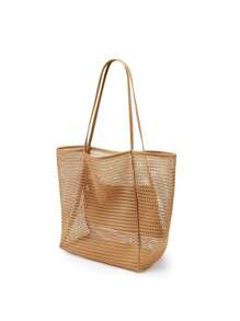 1pc Fashion Large Capacity Foldable Mesh Beach Tote Bag - Nylon Portable Storage Bag For Swimwear, Towels And Necessities, Great For Travel, Gym And Beach Day, Beach Accessories | Elegant Beach Bag | Woven Texture, Shoulder Bag Large Capacity Women Shopping Tote Beach Bag. Mother's Day Gift