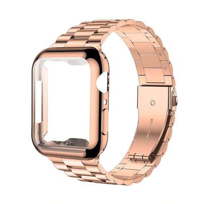 2 件不锈钢金属表带可调节、可拆卸，兼容 Apple Watch + TPU 保护壳，带屏幕保护膜，玫瑰金色，兼容 Apple Watch Ultra 3 2 1 系列 10 9 8 7 6 5 4 3 2 1，38/40/41/42/44/45/46/49 毫米，适合男女