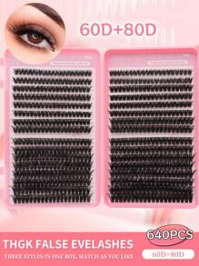 640 件睫毛延长，D 卷曲，60D+80D 卷曲，8-16 毫米，DIY 睫毛簇，自然外观 & 超浓密 & 智能 & 超柔软 & 超轻，可重复使用的单节假睫毛，睫毛延长套件，适合初学者、日常使用、婚礼、约会、派对、音乐节、万圣节睫毛簇、睫毛簇、单根睫毛、睫毛、假睫毛 - D - 查看 1