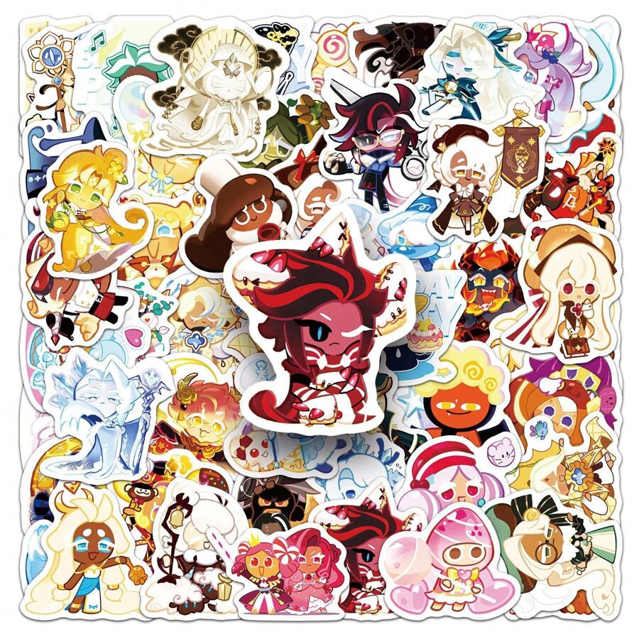 50 szt. naklejek PVC Cookie Run Kingdom, wodoodporne i wielokrotnego użytku, samoprzylepne, asymetryczne kształty, różne kolory, do telefonów, laptopów, scrapbookingu