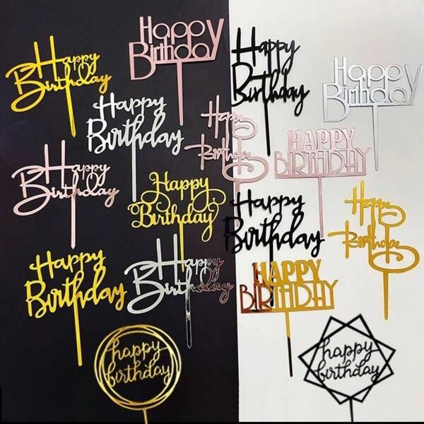 10 piezas de Adornos para Torta de Cumpleaños, Decoración de Torta con Toppers Acrílicos de "Feliz Cumpleaños" para Fiesta con Tema de Cumpleaños