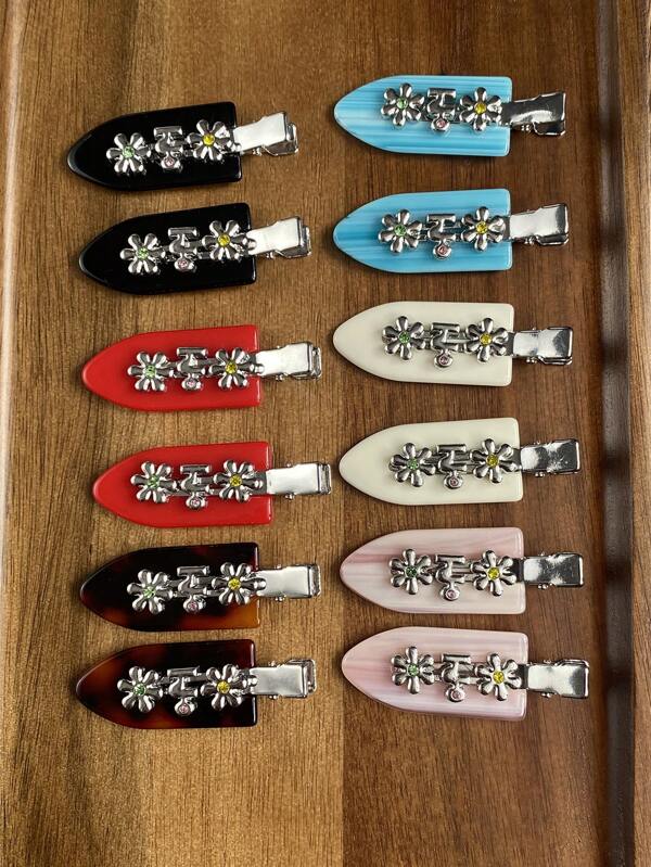 1pc French Metal Acrylic Flower Seamless Bangs Clip, Discreet Side Hair Clip, Unique Design Alligator Hair Clip, Suitable For Daily And Holiday Use, Ideal Gift For Women Claw Clips Hair Claws Hair Barrettes