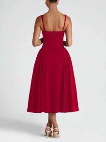 Square Neck Sleeveless Peplum Hem A-Line Dress, Minimalist & Fashionable For Summer - Burgundy - View 3