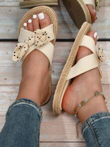 2025 Summer INS Fashion Women's Casual Slippers, Outdoor Flat Slip-On Sandals With Bowknot, Suitable For Home And Going Out