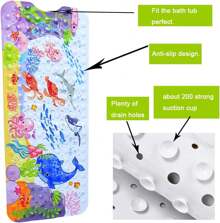 1pcs 40" X 16"/100x40cm Extra Long Baby Bath Mat For Tub For Kids, 40 X 16 Inch Extra Long Kids Bathtub Mat Non Slip, Cartoon Patterned Bath Tub Shower Mat Anti Slip With Suction Cups & Drain Holes, Machine Washable, Sea Turtle,Baby Bath Mat ,1pc - 海洋藍 - 查看 6