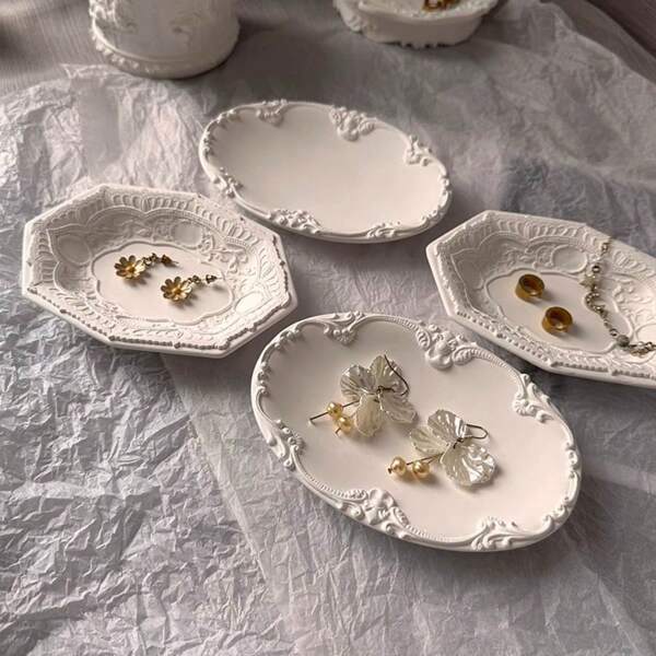 Luxury Display Tray, Jewelry Display Tray, Ring Stand, Elegant Resin Decorative Tray, European Relief Design, Suitable For Dressing Table, Vanity, Wedding Decoration, Photography Props, Women's Gifts, Christmas, Birthday