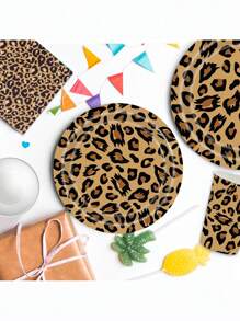 Decorazioni da tavola a tema leopardo per feste, piatti con stampa leopardata, set per 8 persone, decorazioni per feste di compleanno a tema animali selvatici leopardo, adatto per feste, temi, vacanze, picnic in famiglia, celebrazioni, regali per la festa della mamma, laurea