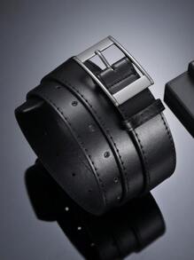 1pc Black Gun-Shape Wide Rectangular Jin-Style Buckle Decor Casual Men's Belt Casual, Business, Boyfriend Husband Father Dad Men Gift, Daily Wear, Fashion, Teen, Outdoor, Vacation, Athletic, Travel, Street, Boho, Vintage Fall, Autumn, Halloween Autumn-Winter Accessories,Suitable For Teens, Youth,Men,Casual, Outdoor, Athletic, Vacation, Graduation Gifts, Birthday, Daily Wear