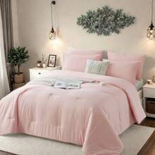 3pieces(Full/Queen/King)Lightweight Solid Comforter Set For All Seasons,Twin(2 Pieces),Soft & Comfortable Bed In A Bag Set For Student/Friends/Colleage,A Cloud-Like Sleeping Space All Year Round,Spring/Summer/Autumn/Winter,Great Gift - Pink - View 2