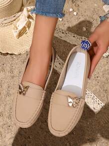 Women's Flat Loafers, Casual & Comfortable Soft Bottom Slip-On Driving Shoes, Fashionable & Versatile Lightweight Nurse Shoes For Moms - Khaki - View 1