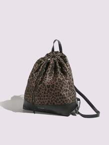 2025 Spring/Summer New Fashionable Leopard Print Casual Versatile Large Capacity Drawstring Backpack, Minimalist Lightweight Commuter Bag, Animal Print Women Bag, School Backpack, School Bag, Backpack For School, Back To School Backpack, School Bookbag, Back To School Bags, Waterproof, Portable, Foldable, Classic Casual, Perfect For Back To School, First Day Of School, Middle School, High School, Preppy Backpack For School Back To School Essentials, Fall Winter Fashionable Cheetah Print Purse - Black - View 3
