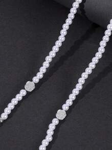 2 regulowane ramiączka do biustonosza zdobione perłami, odpinany łańcuszek na klatkę piersiową, pasek na ramię do bielizny, odkryte plecy na imprezę Rave