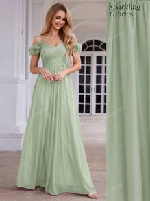 EVER-PRETTY Vestido de dama de honor con hombros descubiertos, diseño sin espalda, color verde salvia, elegante vestido de invitada de boda para la ceremonia nupcial
