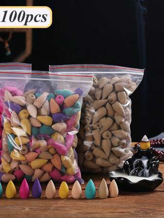 100 颗优雅回流香珠，采用天然花卉和草本成分制成，芳香清新，净化空气，多种香味可选，包括混合采样器，适用于家庭、客厅、卧室、浴室、工作场所、娱乐场所、寺庙、瑜伽馆、商店、办公室等日常使用