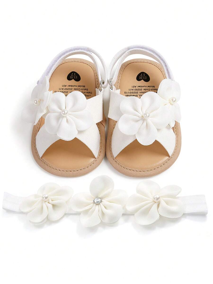 Sandalias para exteriores para niñas pequeñas, zapatos de verano elegantes blancos para bebés
