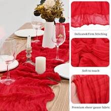 1pc Large Red Braided Table Runner, Cheese Cloth Bohemian Gauze Table Cloth, Romantic Sheer Fabric Table Mat, Suitable For Wedding Party, Bridal Shower Gift